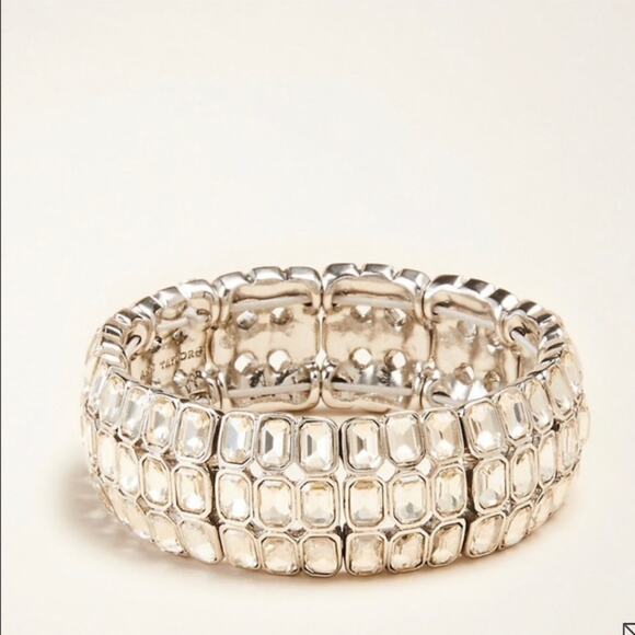 ANN TAYLOR  RECTANGLE CRYSTAL STRETCH BRACELET - Picture 1 of 9